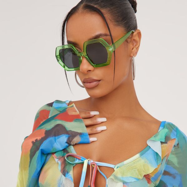 Oversized Thick Frame Sunglasses In Green, One Size