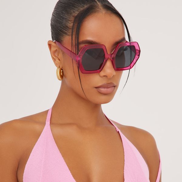 Oversized Thick Frame Sunglasses In Pink, One Size