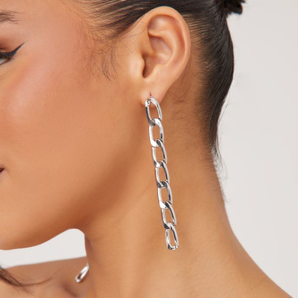 Chain Detail Drop Earrings In Silver, Women’s Size UK One Size