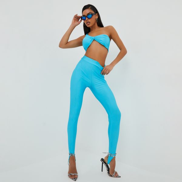 High Waist Disco Stirrup Leggings In Blue Slinky, Women’s Size UK 6