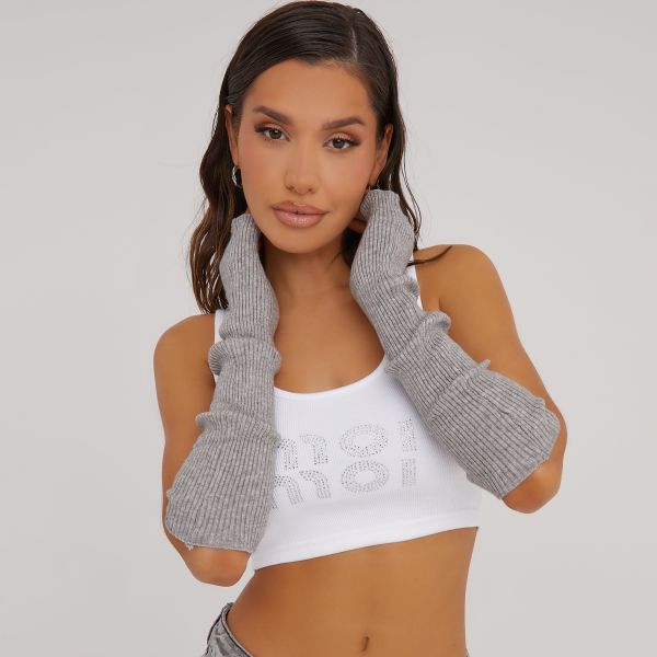 Arm Warmers In Grey Ribbed, Women’s Size UK One Size
