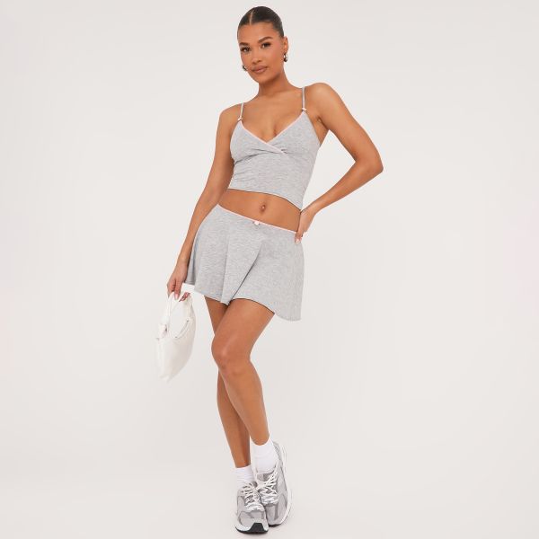 Low Rise Rose Detail Flippy Mini Skirt In Grey, Women’s Size UK 10