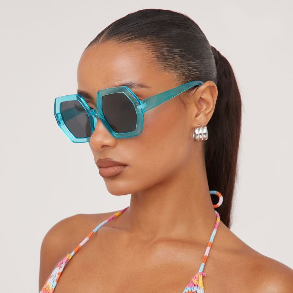 Oversized Shaped Sunglasses In Blue, Women’s Size UK One Size