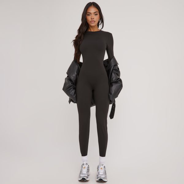 Long Sleeve Sculpt Jumpsuit In Black, Women’s Size UK 16
