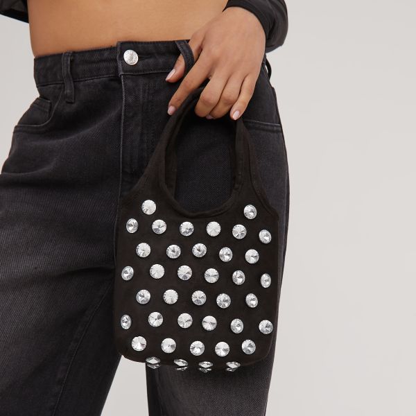 Sparks Gem Stud Detail Shaped Grab Bag In Black Faux Leather, Women’s Size UK One Size