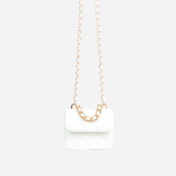 Armas Quilted Detail Chain Strap Cross Body Mini Bag In White Faux Leather, Women’s Size UK One Size