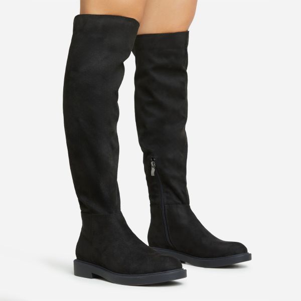 Homeheat Stitch Detailing Over The Knee Thigh High Long Boot In Black Faux Suede, Women’s Size UK 5
