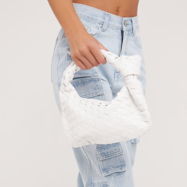 Aitana Woven Knotted Detail Grab Bag In White Faux Leather