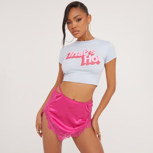 Short Sleeve 'That'S Hot' Slogan Cropped Top In Blue