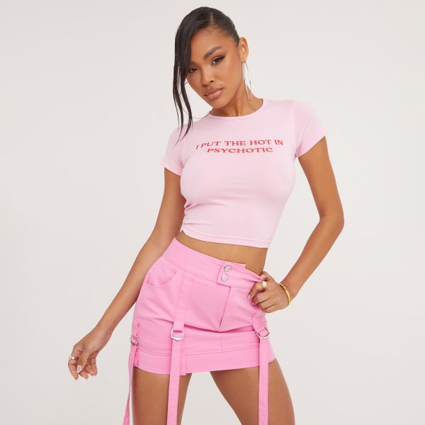 Short Sleeve Hot Graphic Slogan Cropped T-Shirt In Pink
