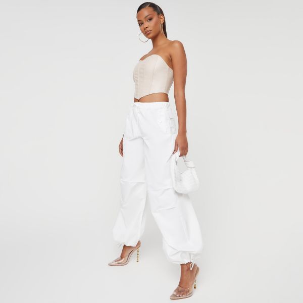 Low Rise Oversized Parachute Cargo Trousers In Ivory