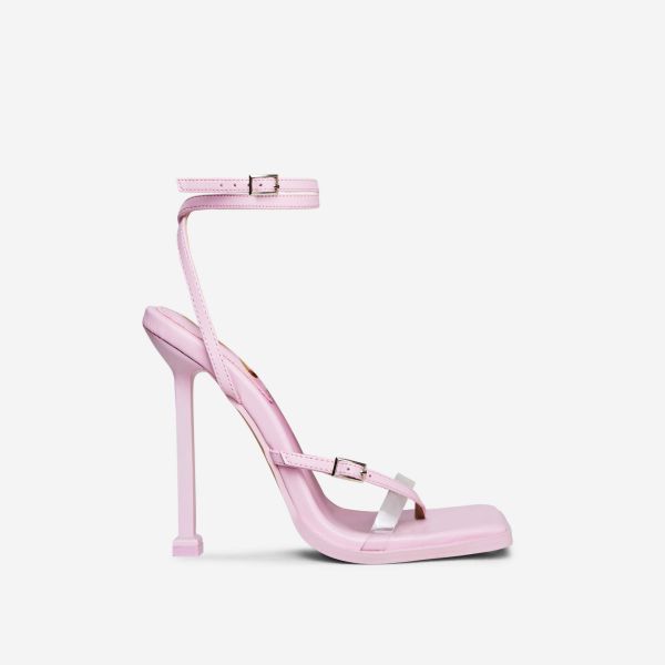 Awaken Buckle Detail Square Toe Stiletto Heel In Lilac And Orange Faux Leather