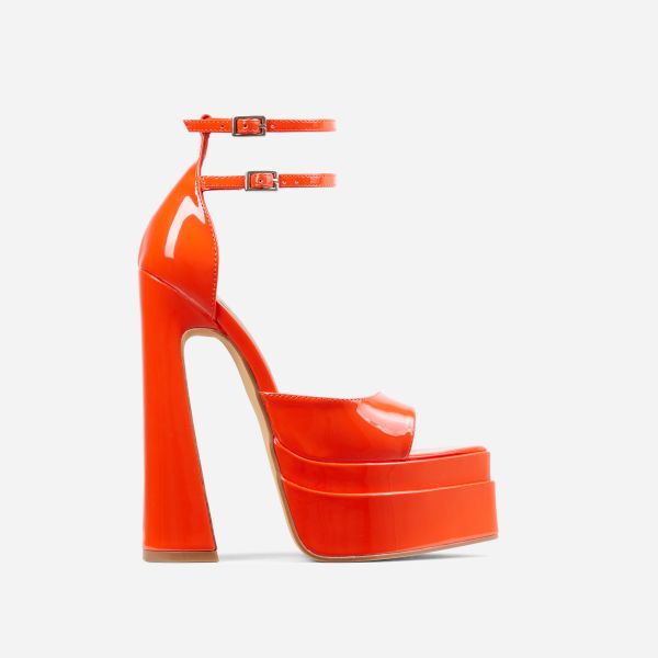 Marshall Double Strap Pointed Toe Extreme Platform Block Heel In Red Patent