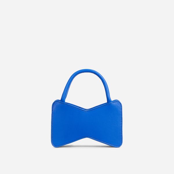 Reese Bow Shaped Top Handle Grab Bag In Blue Faux Leather