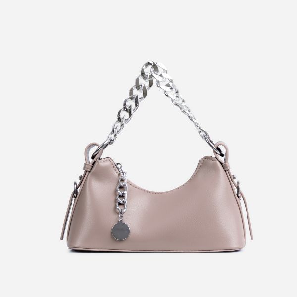 Briar Chain Strap Detail Shaped Shoulder Bag In Nude Faux Leather