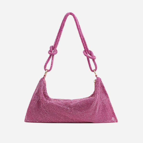 Opal Knotted Strap Detail Slouch Shoulder Bag In Pink Diamante