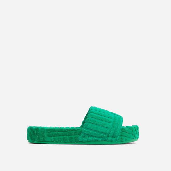 Gotchu Flatform Slider Sandal In Green Terry Towel Fabric