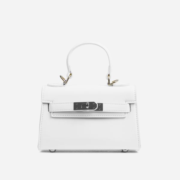 Jolie Buckle Detail Mini Tote Bag In White Faux Leather