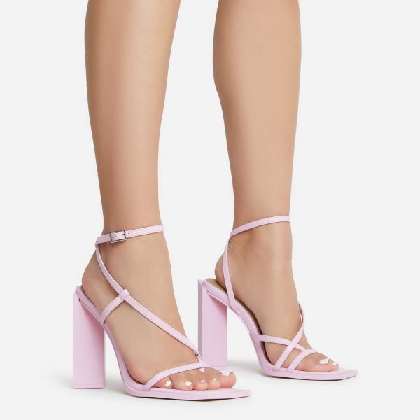 Very-Peri Strappy Square Toe Shaped Block Heel In Pink Faux Leather