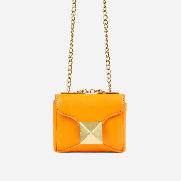 Danica Gold Stud Detail Cross Body Mini Bag In Orange Faux Leather
