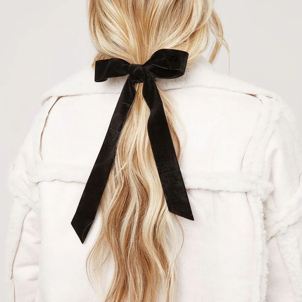 Bow Detail Hair Bobble In Black Velvet