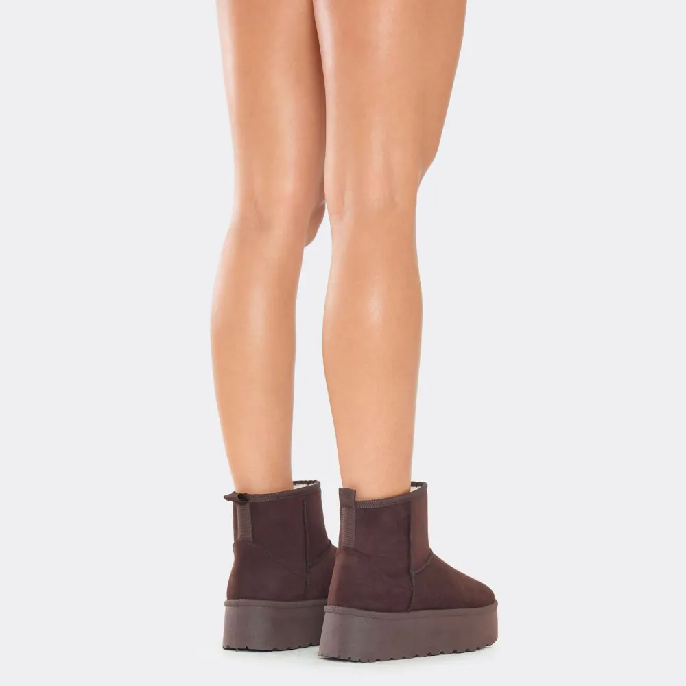 Women's Faux Fur Lined Winter Boots - Chunky Mid Heel, Pointed Toe Ankle Booties, Slip On Warm Boots