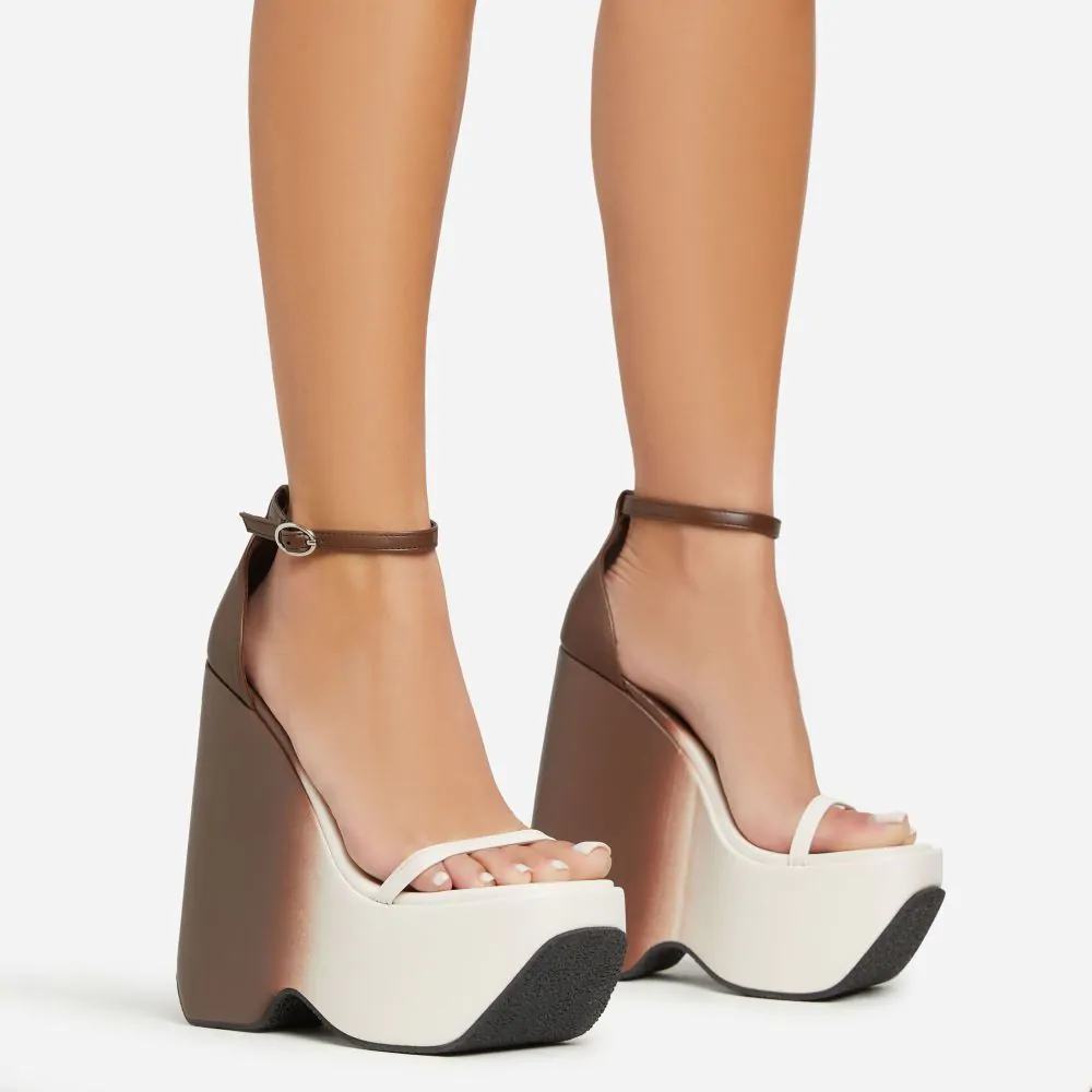 cream and black square toe platform heels
