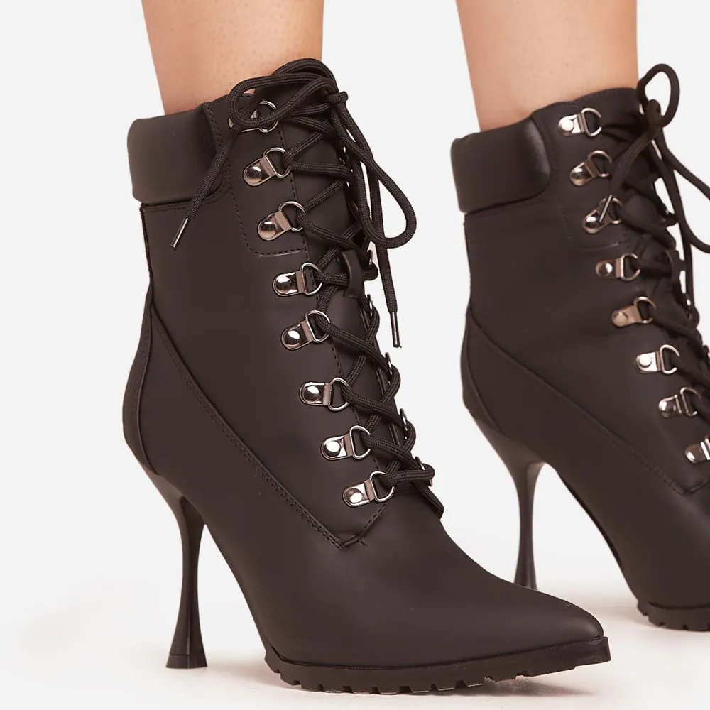 Leather laced shops heeled ankle boots