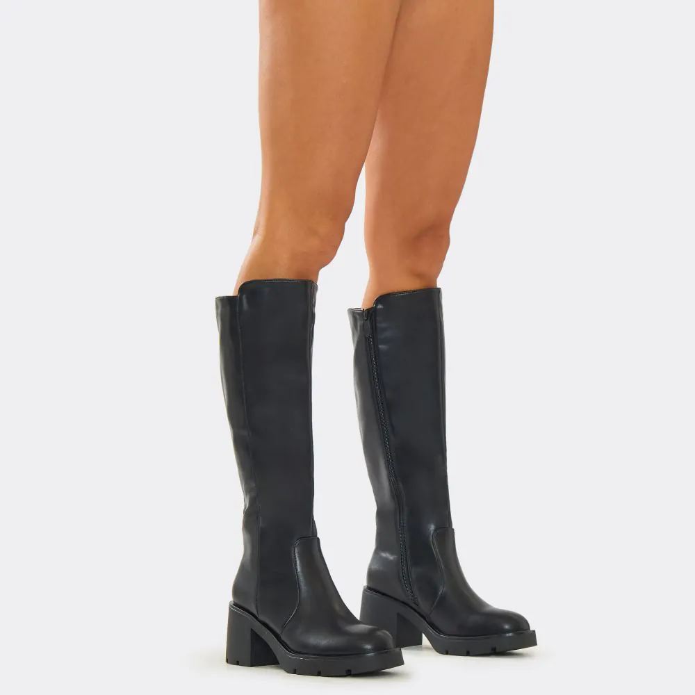 Eusibb Women's Stone Pattern Knee High Boots - Low Heel, Zipper, Pointed Toe Retro Style For Daily Wear & Parties - View #6
