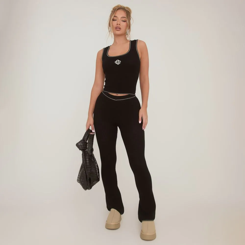 High waisted black fashion flared trousers