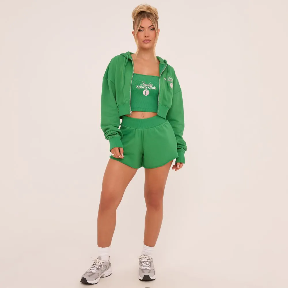 High Waist Flippy Hem Sweat Shorts In Green