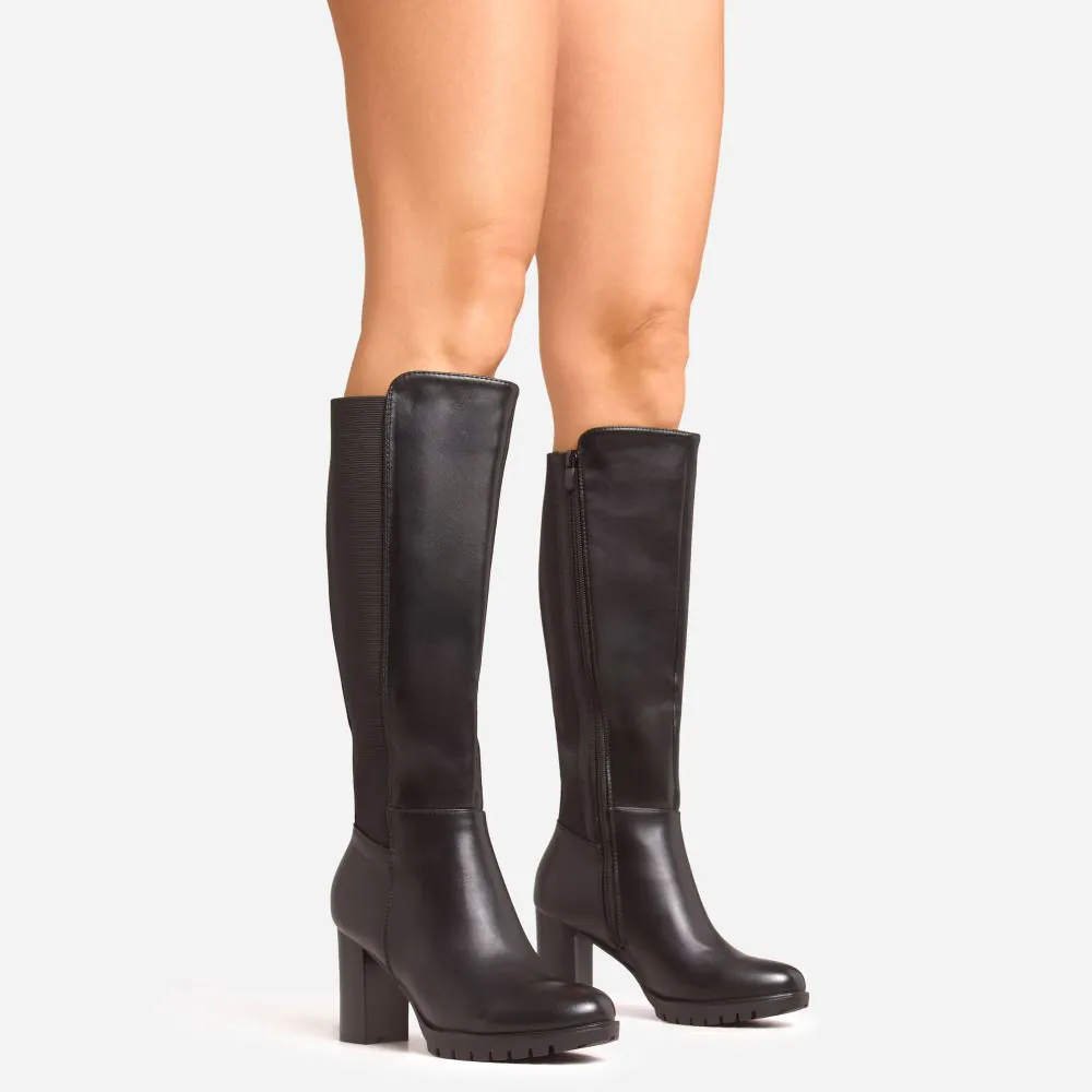 Women's Fashionable Chunky Heel Long Boots With Back Zipper Closure