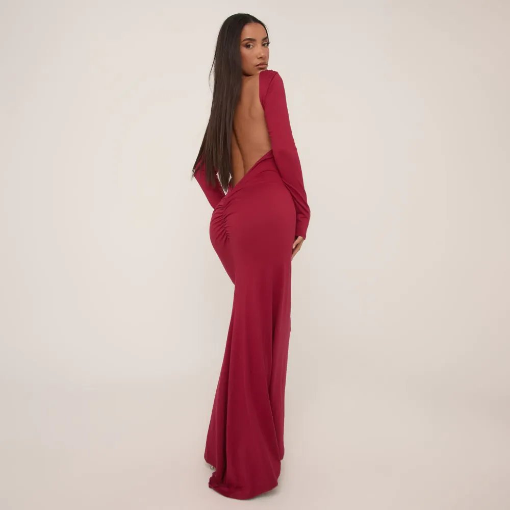 red long sleeve backless dress SHEIN BAE Women's Long Sleeve Backless Dress