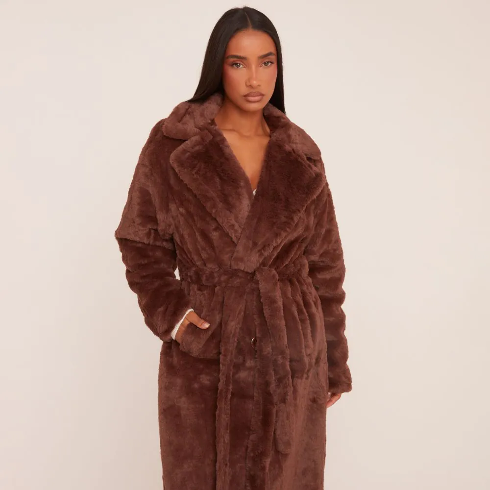 Chocolate faux fur coat best sale