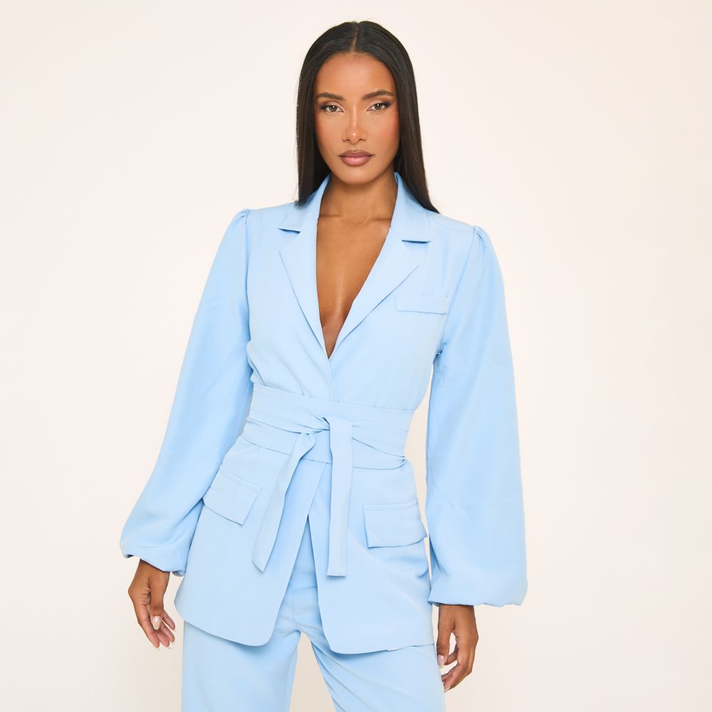 ELECTRIC BLUE CINCHED SLEEVE BLAZER