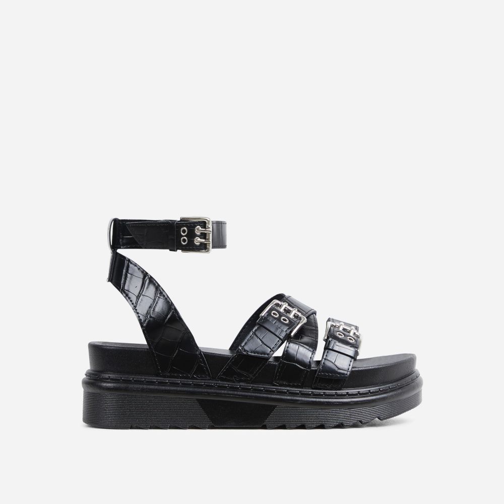 croc print buckle sandals