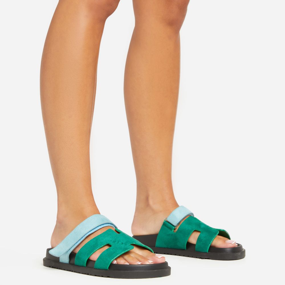 Valerie Gladiator Velcro Strap Flat Slider Sandal In Green And Blue ...