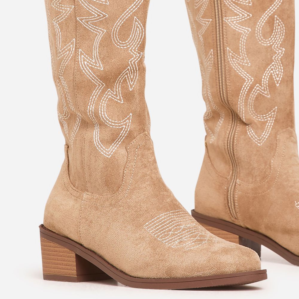 RKQ Women's Sparkly Metallic Cowboy Boots - Knee High Embroidered Western Boots, Pointed Toe, Chunky Heel, Wide Calf - View #12