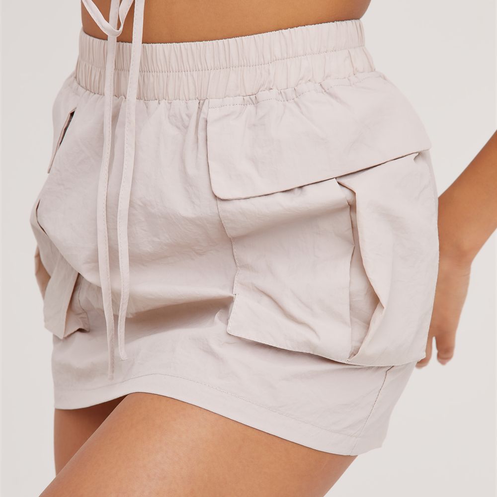 High Waist Pocket Detail Parachute Mini Skirt In Grey