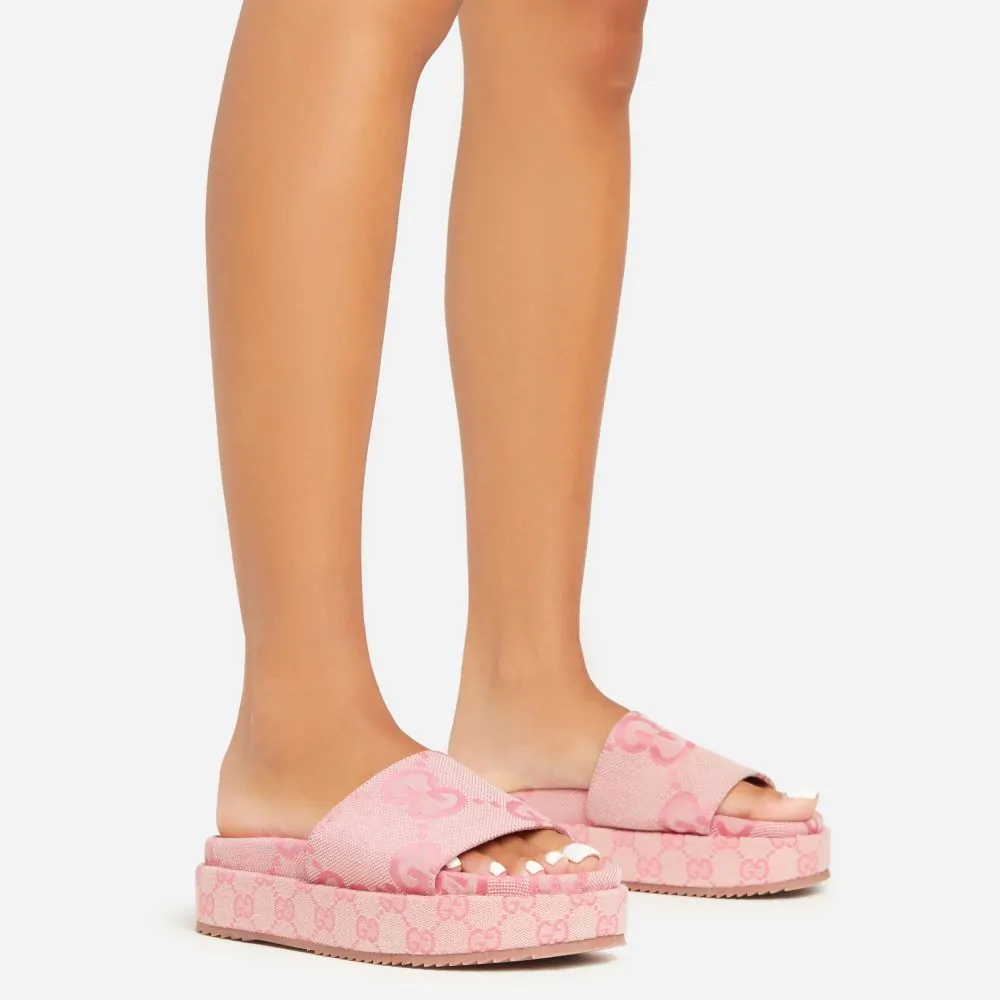 Womens Peep Toe Sliders in Pink