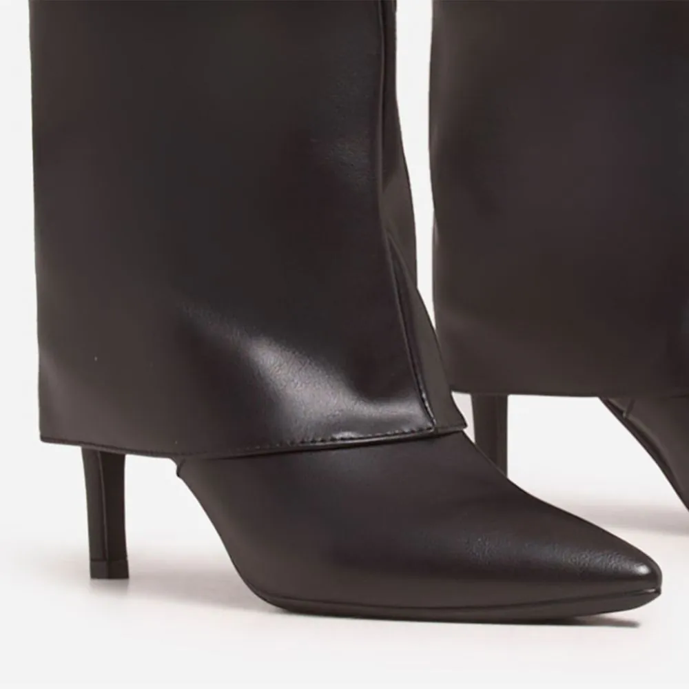 Arjan Layered Detail Pointed Toe Stiletto Heel Knee High Long Boot 
