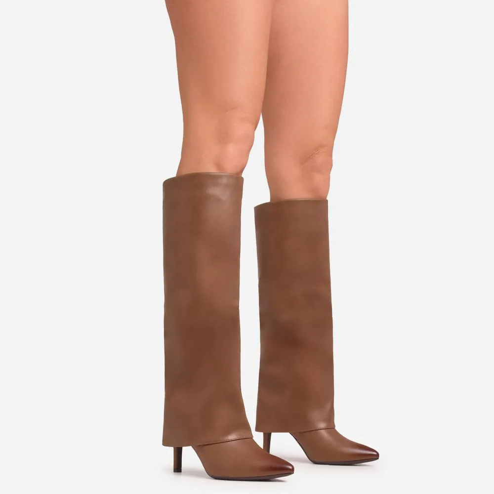 Arjan Layered Detail Pointed Toe Stiletto Heel Knee High Long Boot 