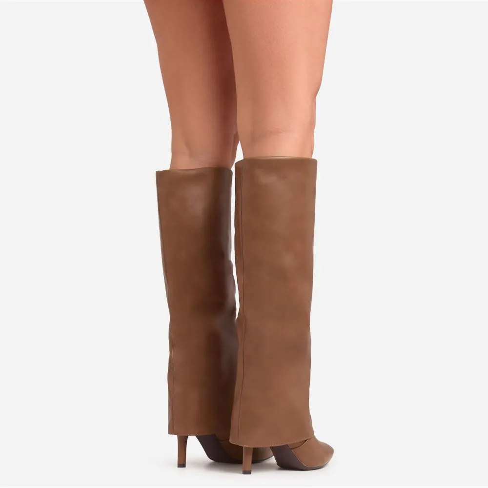Arjan Layered Detail Pointed Toe Stiletto Heel Knee High Long Boot 