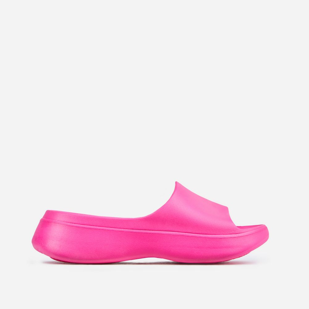 Aldie Open Peep Toe Platform Slider Sandal In Pink Rubber