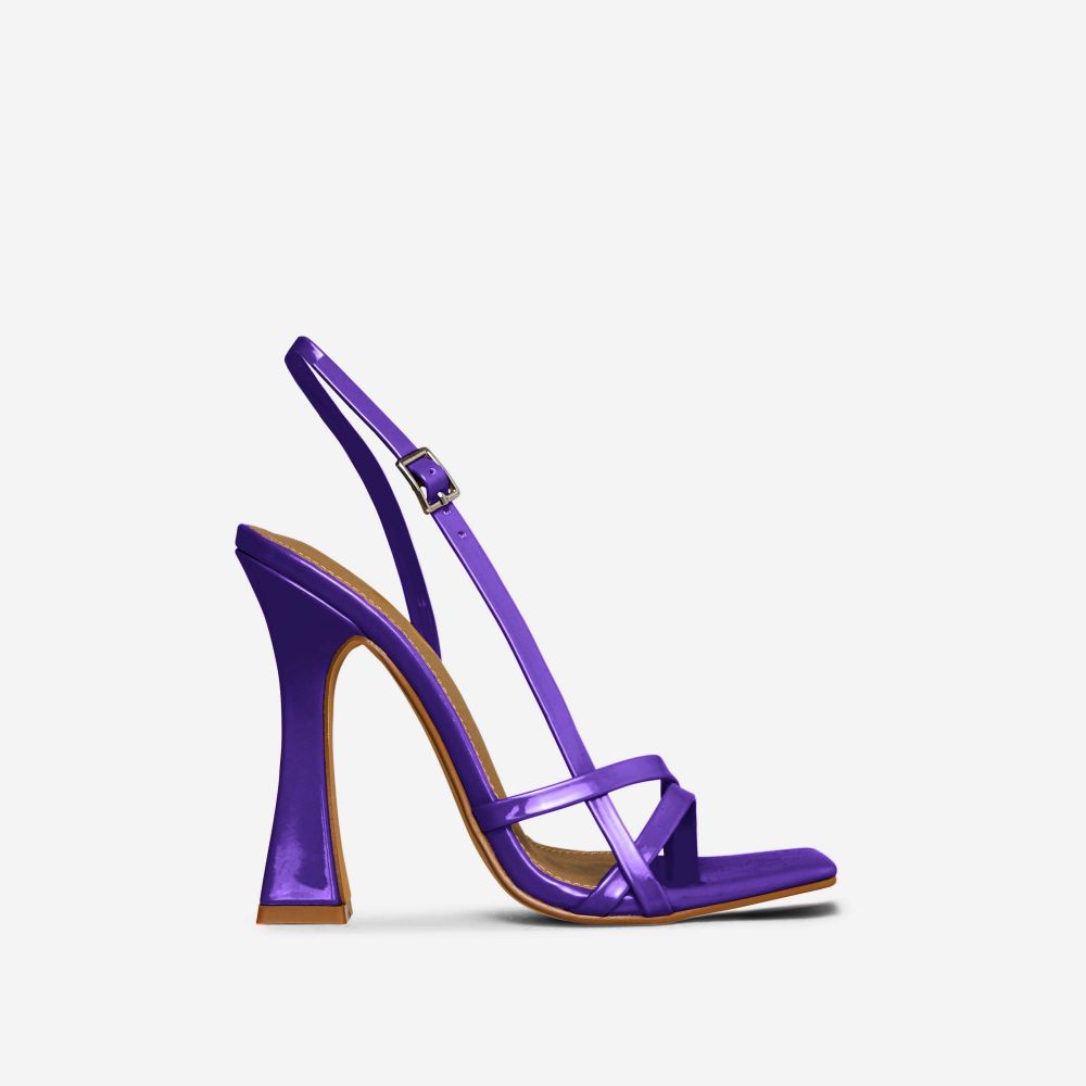 Choker Strappy Square Toe Sling Back Flared Block Heel In Purple Patent ...