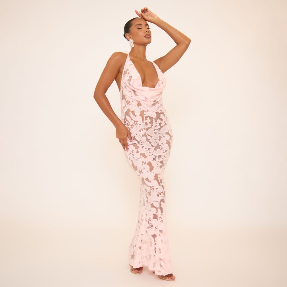 13525 Pink-Ecru Cutout Back Dress