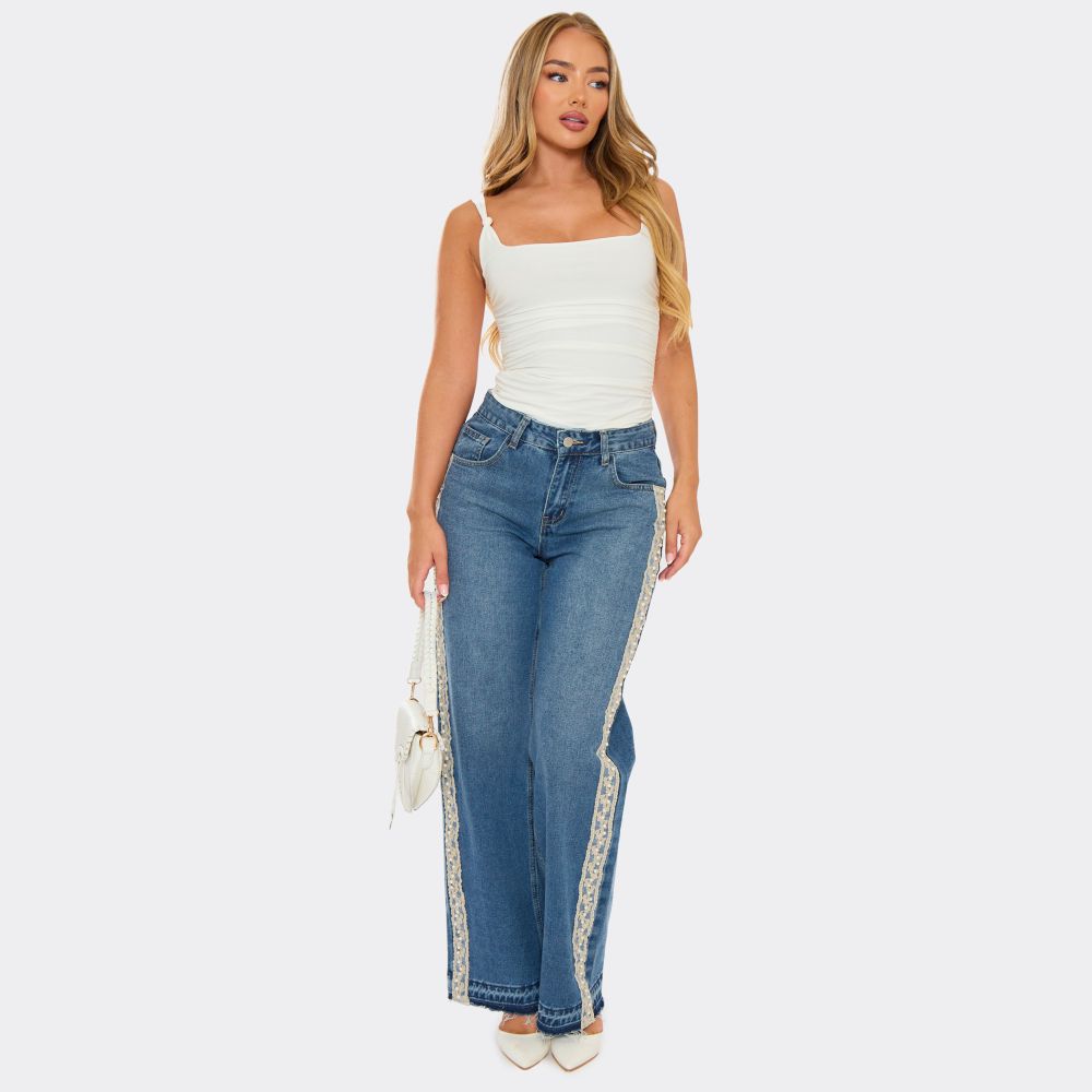 Lace Trim Striped Low Rise Baggy Jeans main image 1