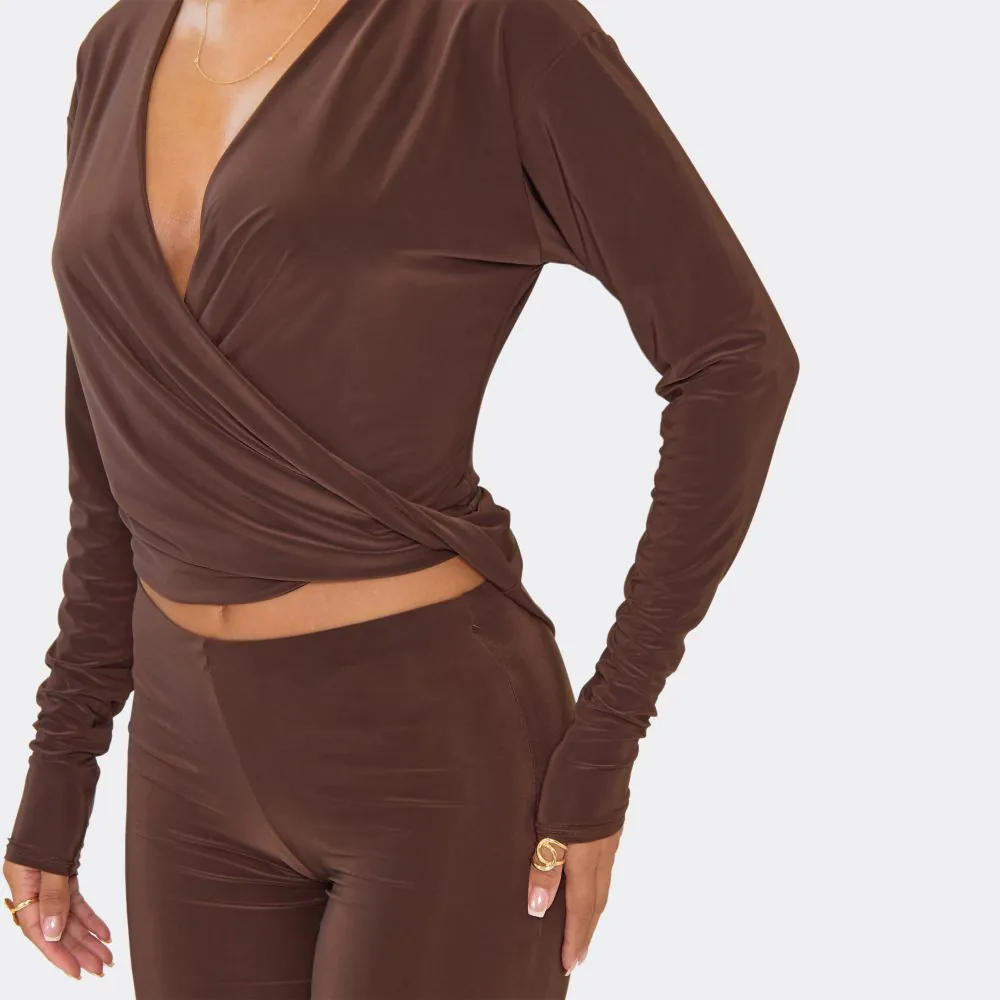 Lock And Love Women's Batwing Long Sleeve Top - Lightweight Rayon Dolman Top (Size XXXL, Brown) - View #2