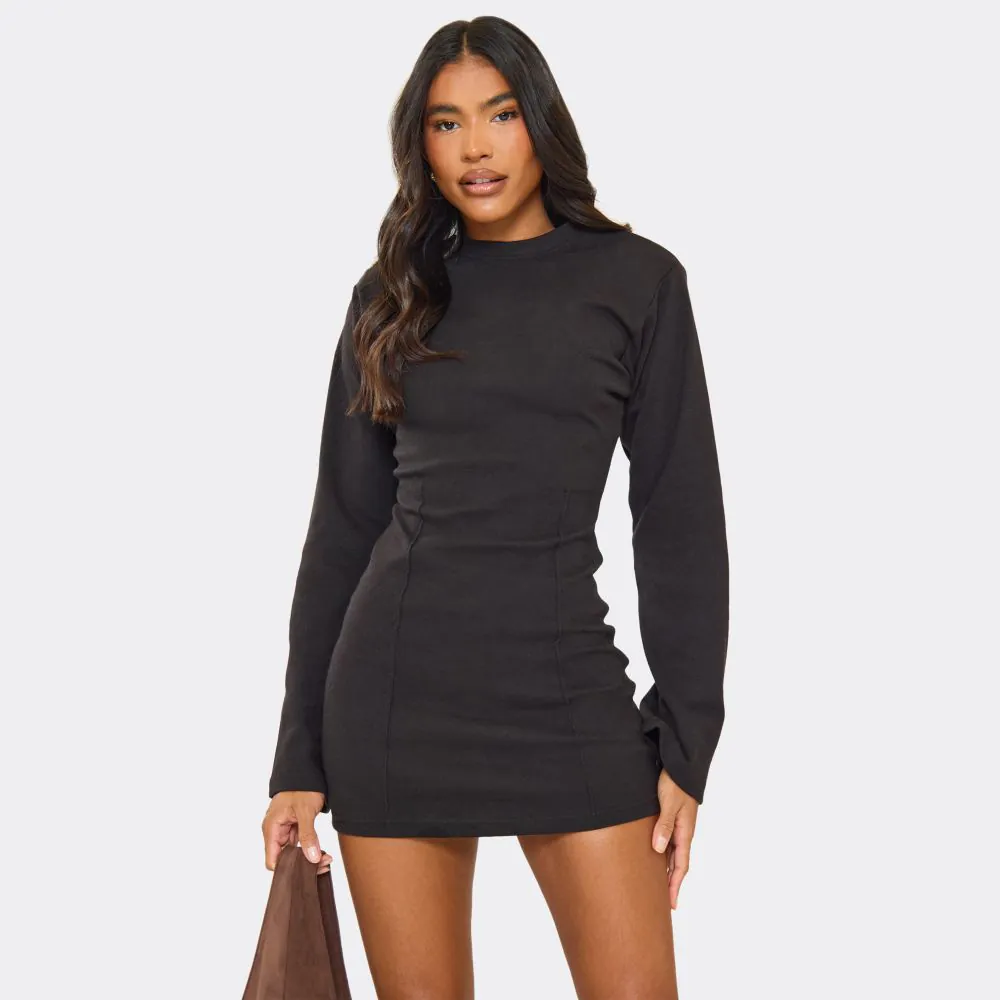 Black Cocktail Dress With Sleeves Black Shoulder Pad Dress In Mini Length  EGO