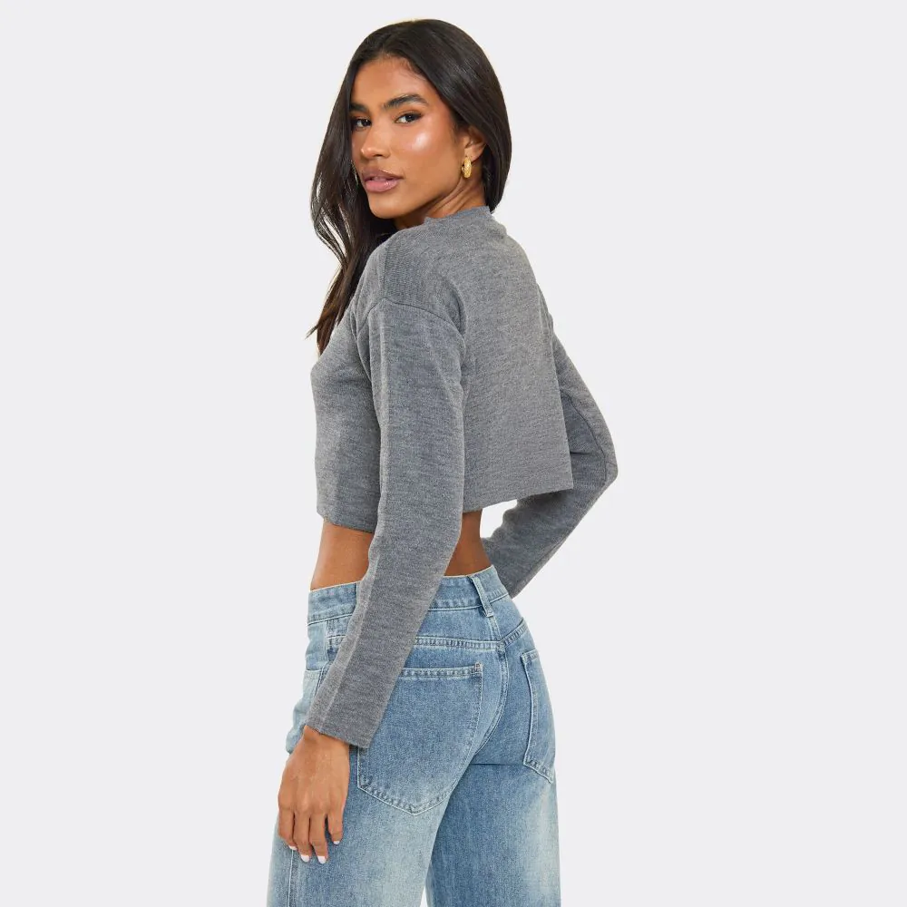 LIXIAO Women's Cozy Cardigan Crop Top - Soft Knit Sweater, Long Sleeve, Button-Up V-Neck For Fall & Winter